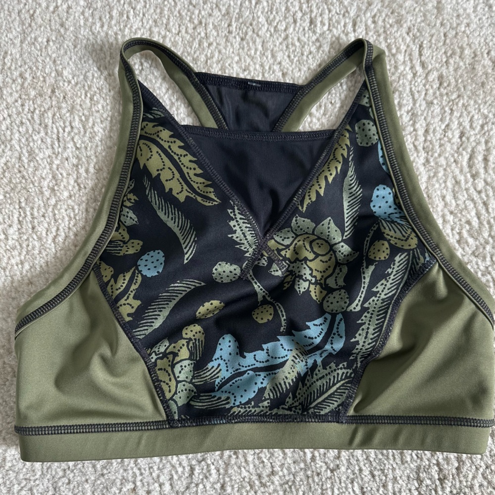 FP Movement Olive Green Floral-Print Sports Bralette